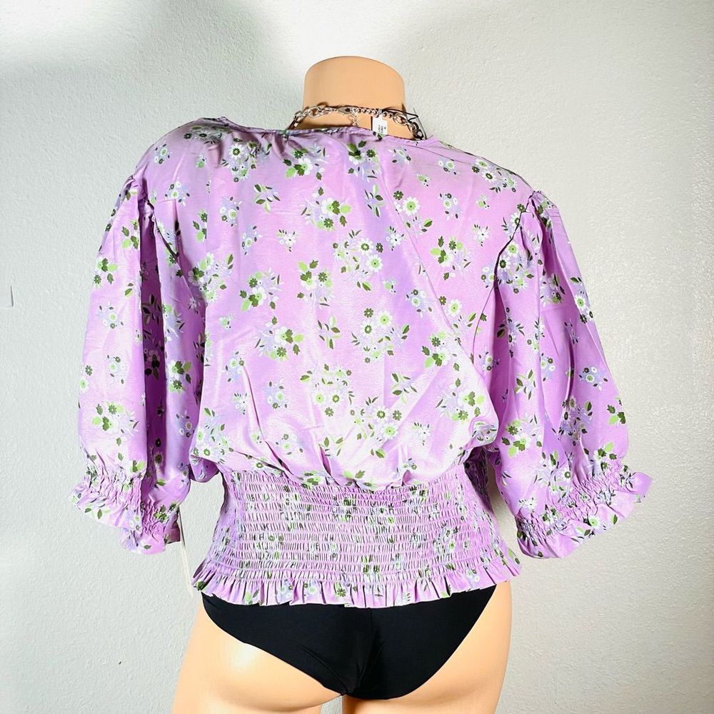 NWT Wishing Waves Sz 2XL Lilac Purple floral print Elastic waist beautiful top - Picture 10 of 12
